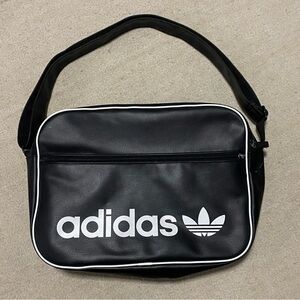 Adidas Black Airliner Messenger Bag Faux Leather